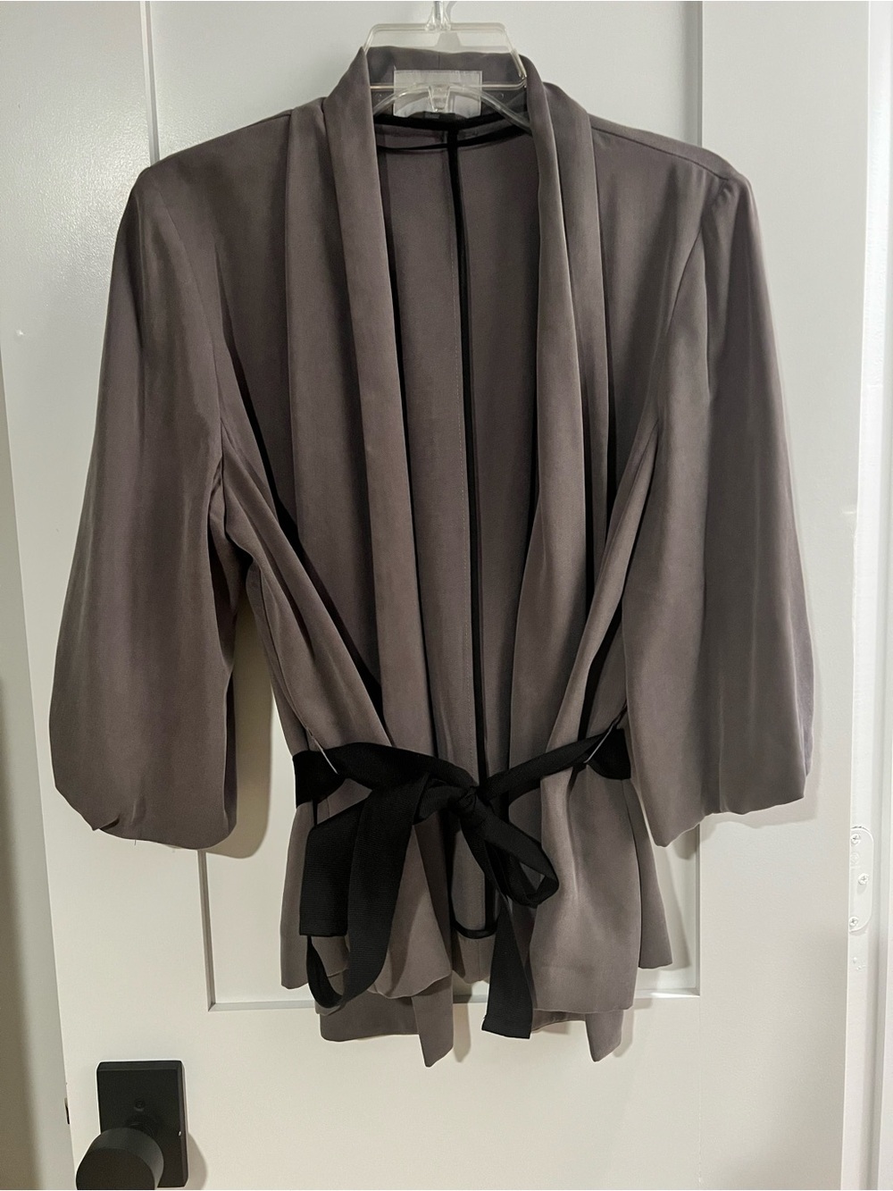 H&M Gray Kimono style Blazer jacket with Black Tie